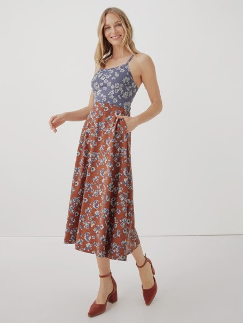 Pact Floral Fit And Flare Midi Dress L